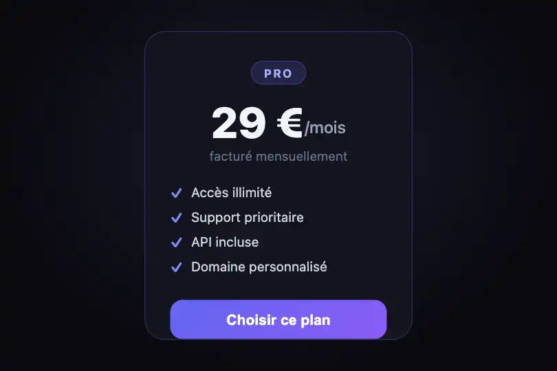 Carte de tarification — Accentuation de l'offre survolée — Spotlight Effect exemple 1