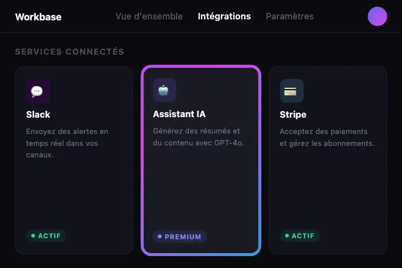 Tableau de bord — Intégration ou fonctionnalité premium — Animated Border exemple 2