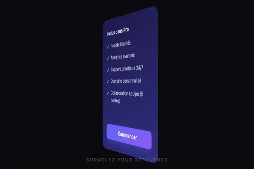 Interactive pricing card — landing page pricing section — Flip Card example 3