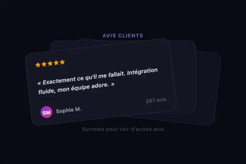 Customer testimonial stack — Stacked Cards example 3