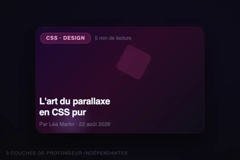 Carte d'article — grille de blog ou de magazine — Parallax Layers exemple 3