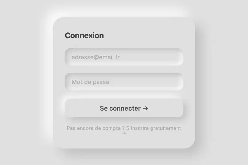 Formulaire de connexion — Champs sunken et bouton raised — Neumorphic exemple 2