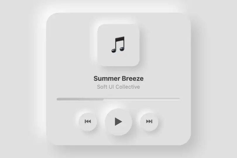Lecteur audio — Boutons de contrôle Soft UI — Neumorphic exemple 3