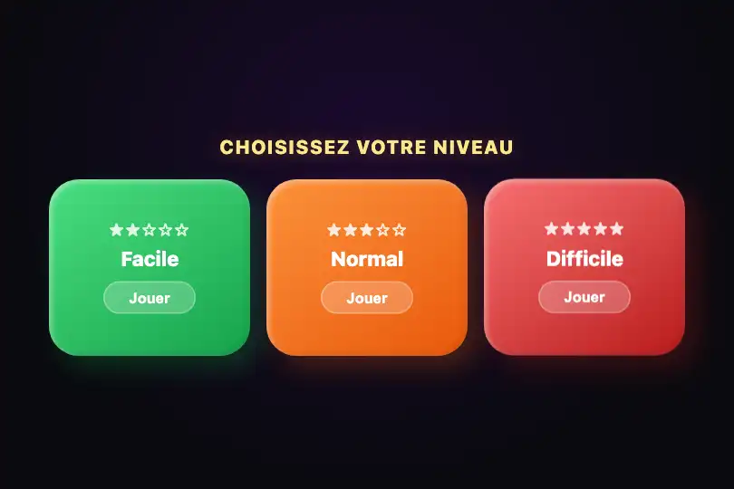 Sélection de niveau — Interface de jeu ou quiz gamifié — Claymorphism exemple 3
