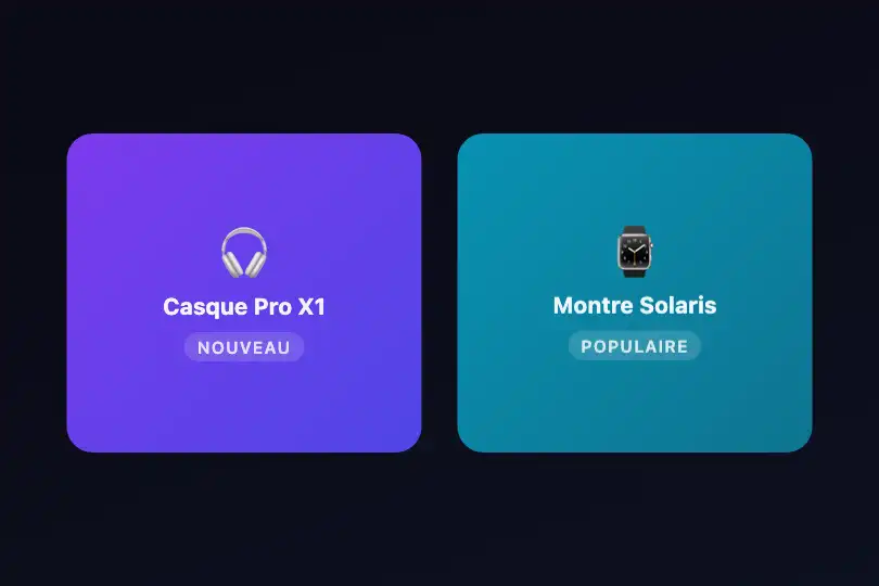 Catalogue produit — Détails révélés au survol — Content Reveal exemple 1
