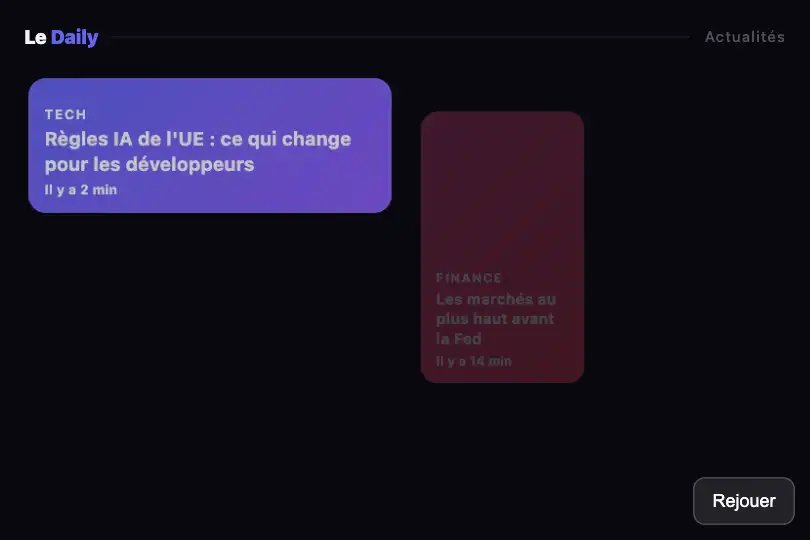 Grille éditoriale — Articles qui se révèlent au chargement de la page — Animated Bento exemple 3