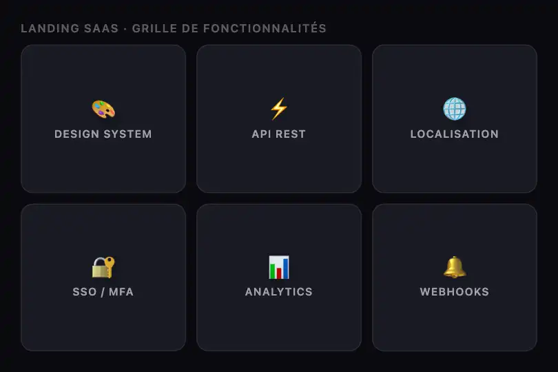 Landing SaaS — Grille de fonctionnalités interactive — Interactive Bento exemple 2