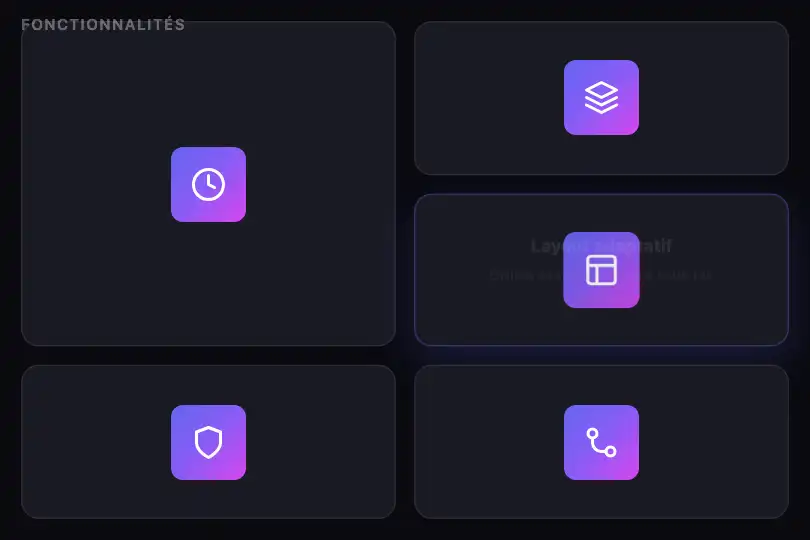 SaaS product page — Key features grid — Hover Reveal Bento example 1