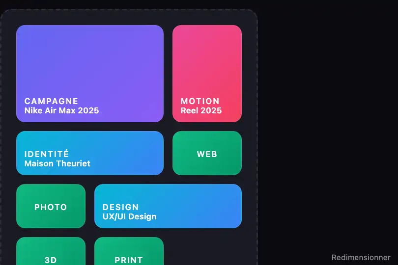 Galerie de projets — Portfolio créatif asynchrone — Responsive Bento exemple 2
