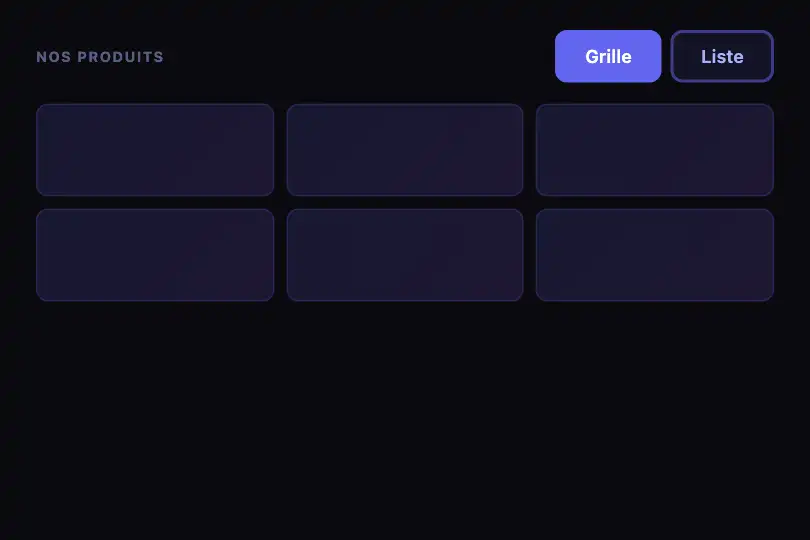 Product catalogue — Gallery view ↔ comparison list — Grid to List Toggle example 2