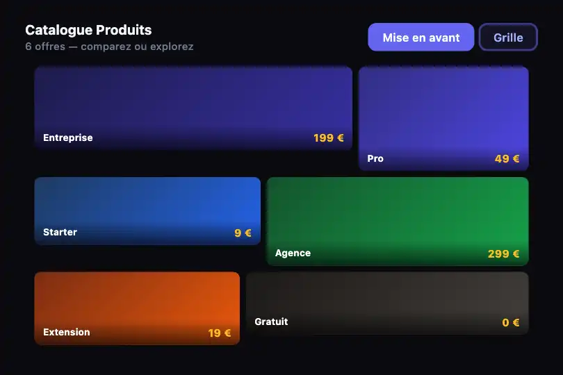 Catalogue produits — Mise en avant asymétrique vs grille normalisée — Masonry to Grid exemple 2