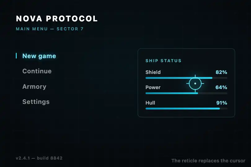 Game interface or dark-mode data cockpit — Glow Effect example 3