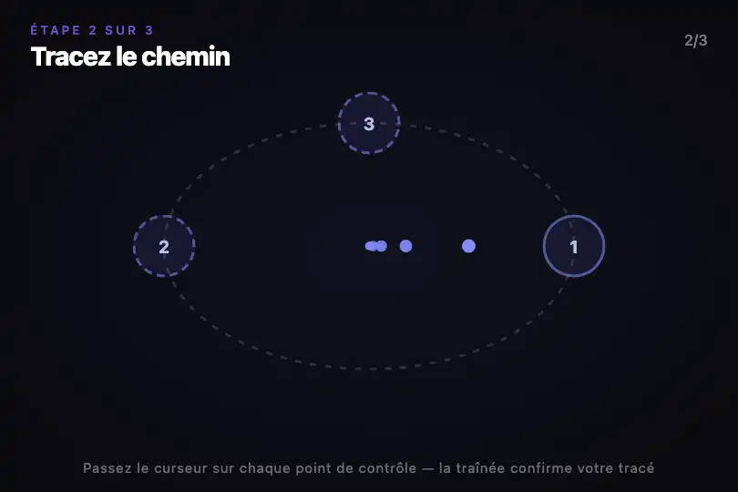 Onboarding guidé — tracer un chemin — Cursor Trail exemple 3