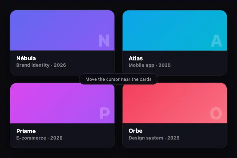 Project cards in a portfolio grid — agency site — Magnetic Effect example 3