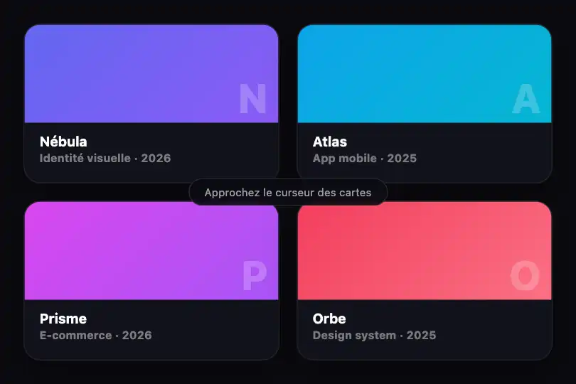 Cartes projet d'une grille portfolio — site d'agence — Magnetic Effect exemple 3