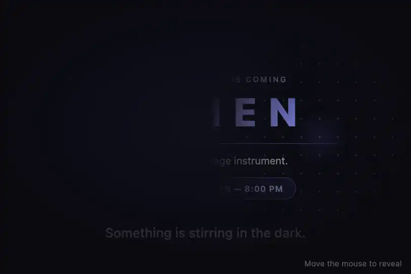 Pre-launch teaser zone — coming soon page — Spotlight Reveal example 1