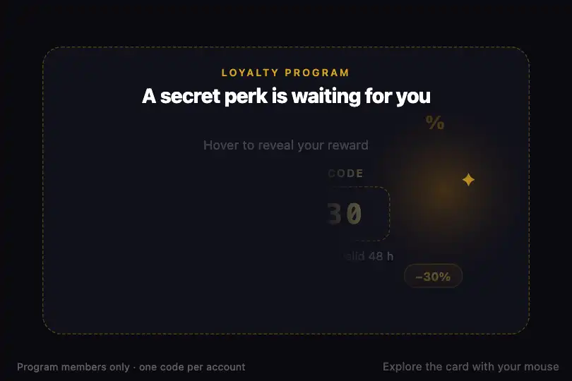 Hidden promo code or bonus — pricing or loyalty section — Spotlight Reveal example 2