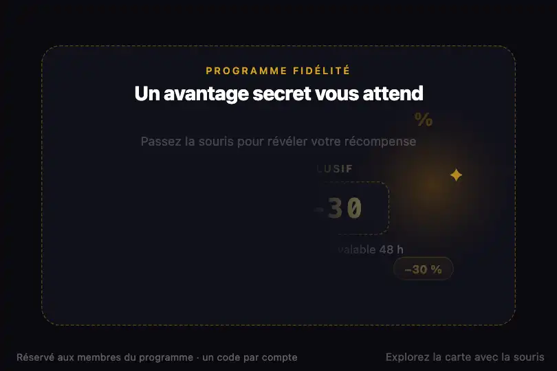 Code promo ou bonus caché — section tarifs ou fidélité — Spotlight Reveal exemple 2