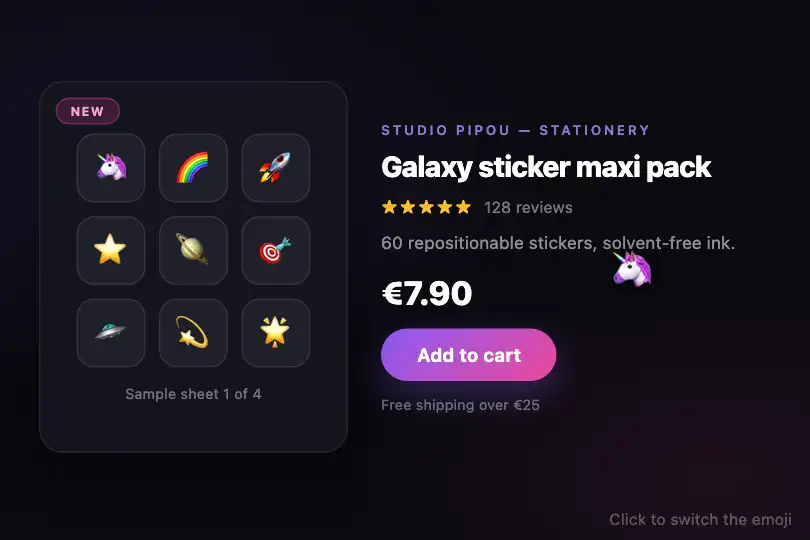Product page for stickers, stationery or children's games — Emoji Cursor example 3
