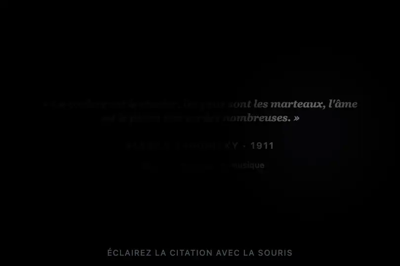 Visite nocturne — citation d'un artiste sur fond noir — Cursor Spotlight exemple 2