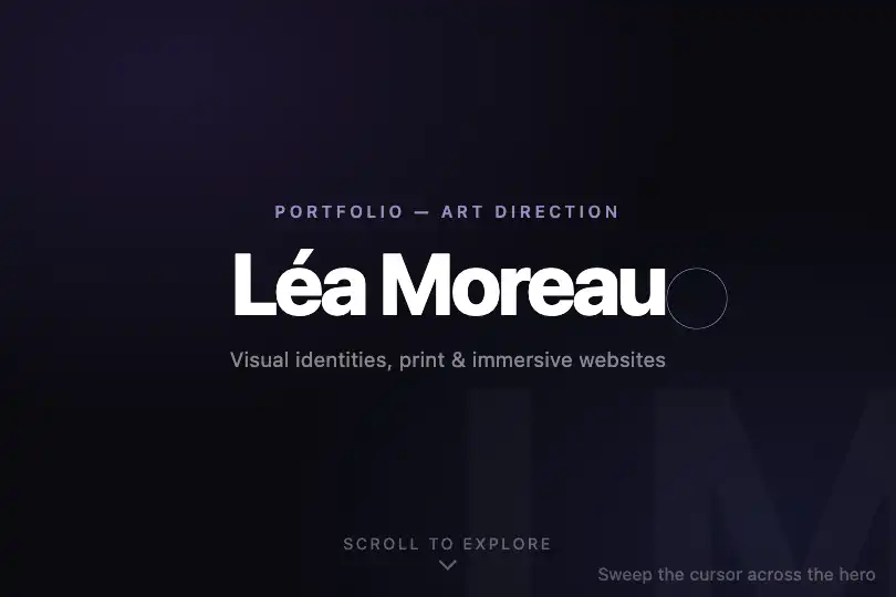 Full-screen hero on a creative portfolio — Cursor Ripple example 2