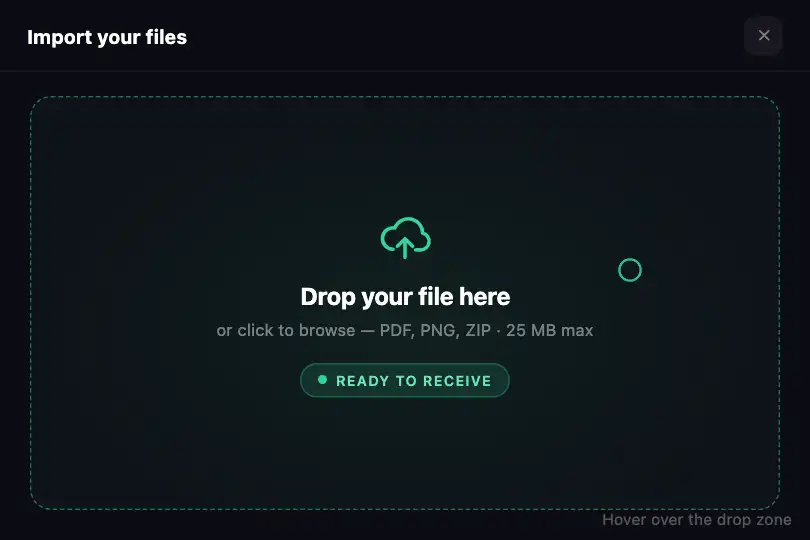Active dropzone waiting for a file drop — Cursor Ripple example 3