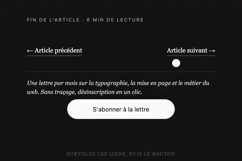 Fin d'article — navigation entre articles et abonnement — Cursor Expand exemple 2