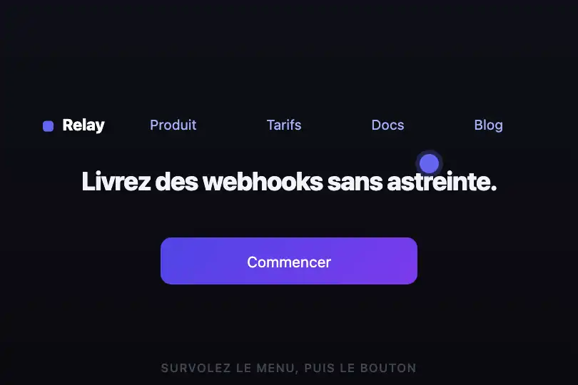 En-tête de landing — menu et appel à l'action — Cursor Expand exemple 3