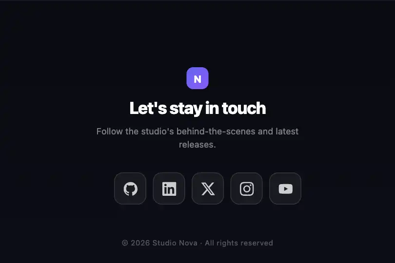 Social icons in a footer or contact page — Magnetic Cursor example 2