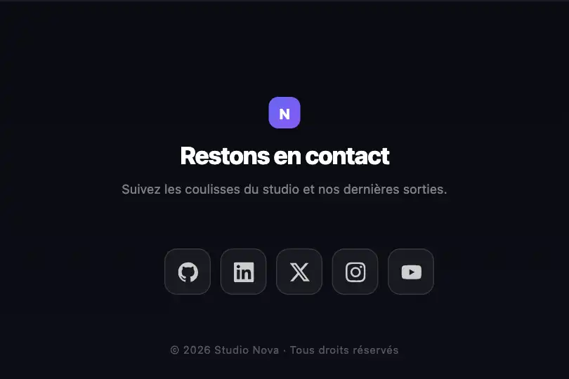 Icônes sociales d'un footer ou d'une page contact — Magnetic Cursor exemple 2