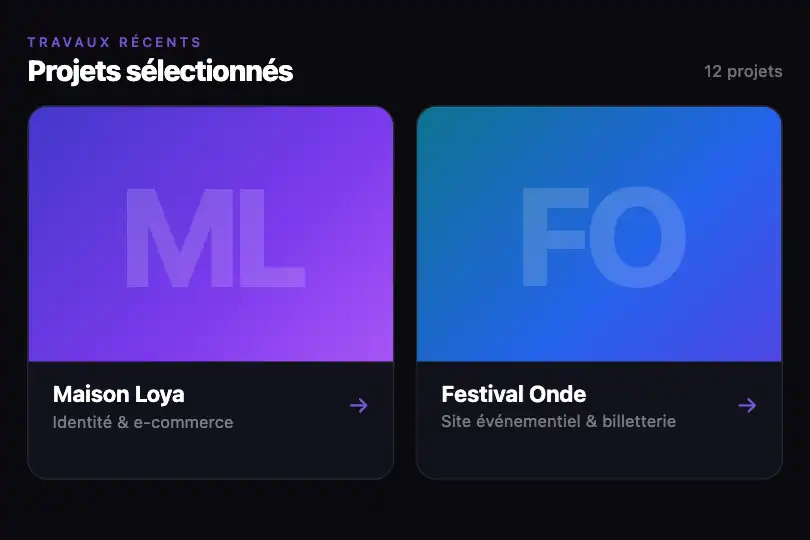 Vignettes d'un portfolio ou d'une grille de projets — Magnetic Cursor exemple 3
