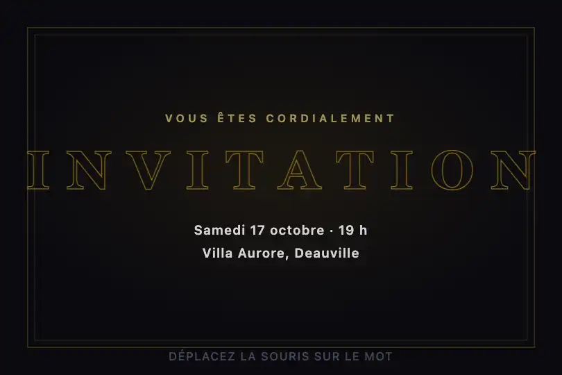 Invitation card — a word revealed by light — Cursor Text Reveal example 3