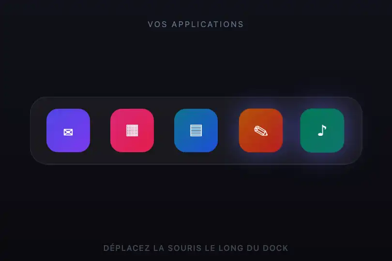 Dock d'applications — icônes qui viennent sous la main — Magnetic Elements exemple 1