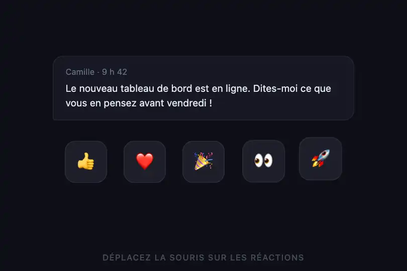 Barre de réactions — émojis attirés par le pointeur — Magnetic Elements exemple 3