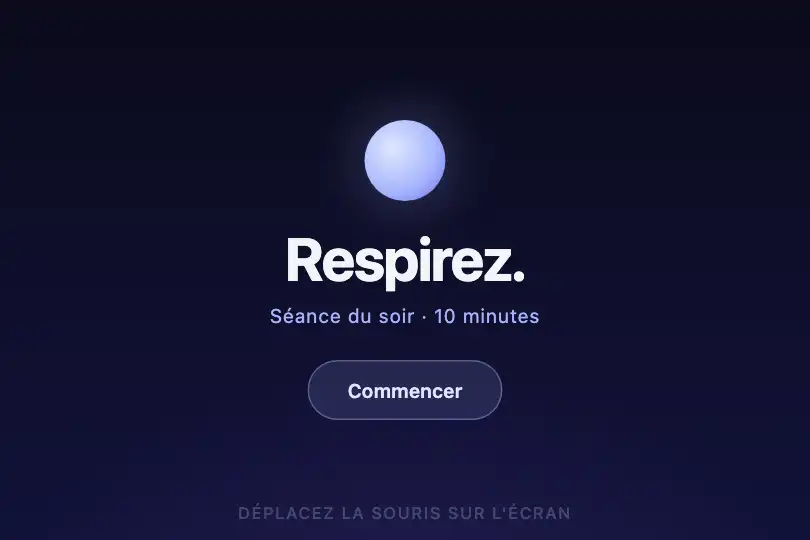 Respirez — hero d'une application de méditation ou de sommeil — Cursor Ripple Field exemple 1