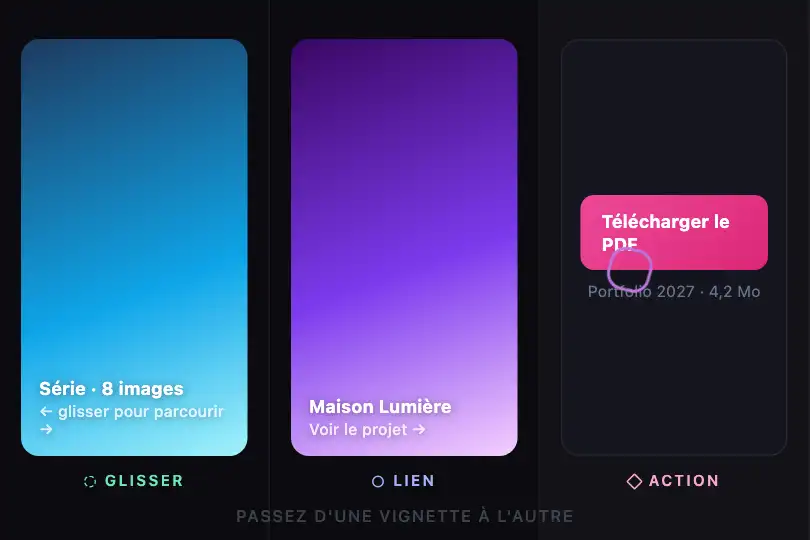 Galerie — faire défiler, voir le projet, télécharger — Custom Cursor States exemple 3