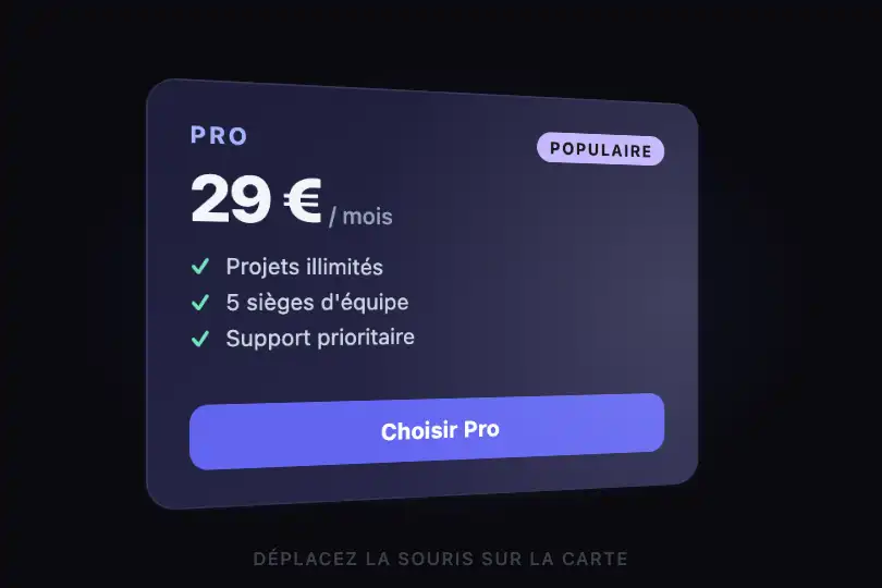 Carte de tarif — plan mis en avant — Cursor Tilt Effect exemple 1