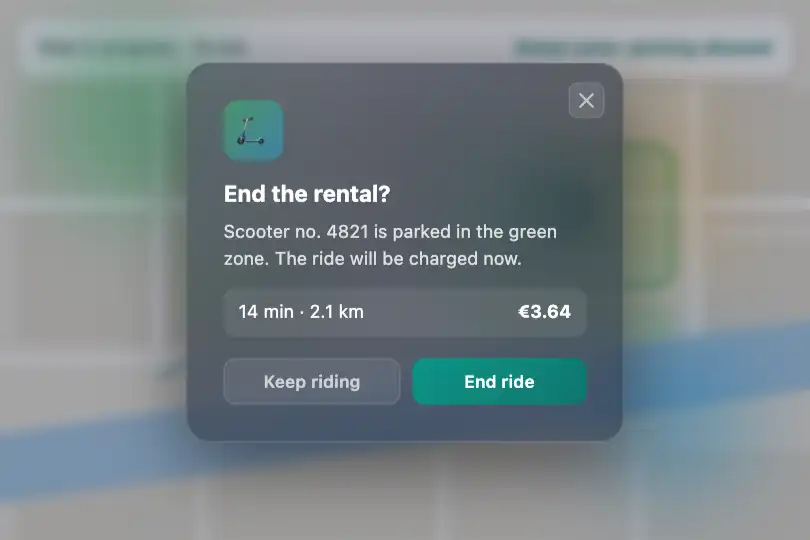 Confirming the end of an e-scooter rental — shared mobility app — Confirmation example 1