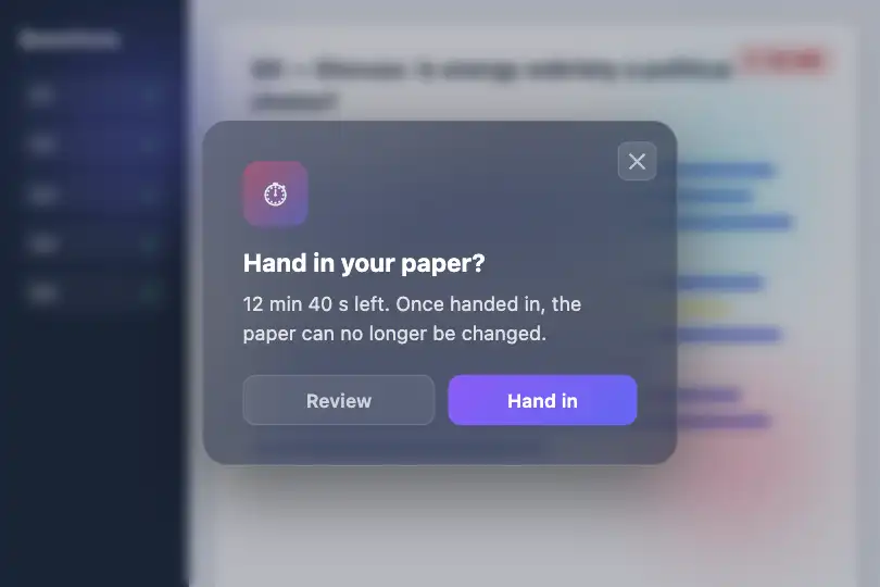 Confirming an exam submission — online exam platform — Confirmation example 2