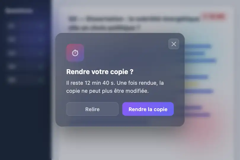 Valider la remise d'une copie — plateforme d'examen en ligne — Confirmation exemple 2