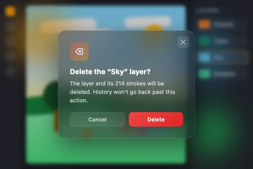 Confirming a layer deletion — drawing app on a tablet — Confirmation example 3