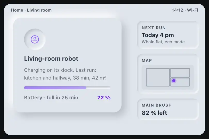 Robot vacuum card — smart home app — Neu Card example 1
