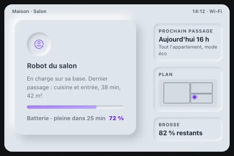 Fiche de l'aspirateur robot — appli de maison connectée — Neu Card exemple 1