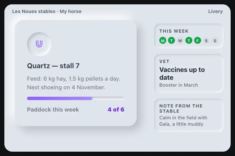 Livery horse card — a stable's app — Neu Card example 3