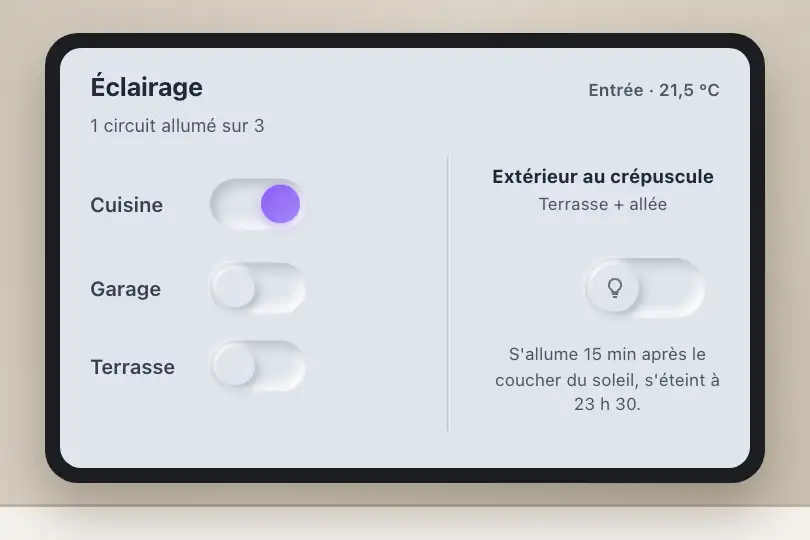 Circuits d'éclairage de la maison — tableau domotique mural — Neu Toggle exemple 1