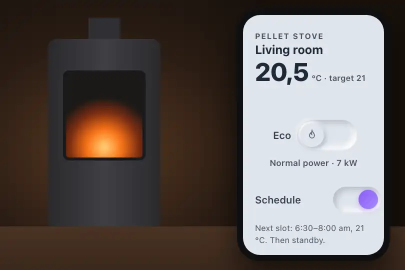 Eco mode and schedule of a pellet stove — the stove's app — Neu Toggle example 2
