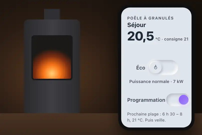 Mode éco et programmation d'un poêle à granulés — appli du poêle — Neu Toggle exemple 2