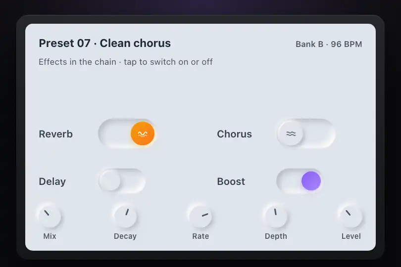 Reverb and chorus — digital guitar effects pedalboard — Neu Toggle example 3