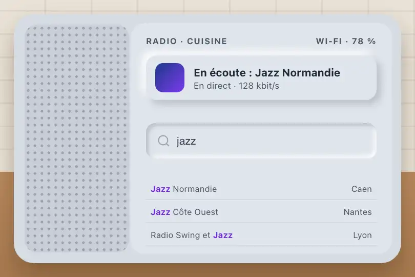 Chercher une station — poste de radio Internet de cuisine — Neu Input exemple 1