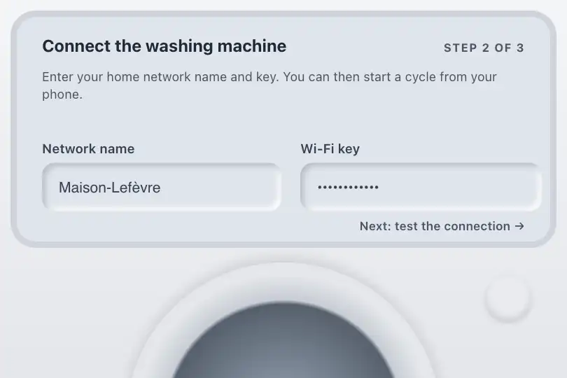 Entering the Wi-Fi key — connected washing machine screen — Neu Input example 2